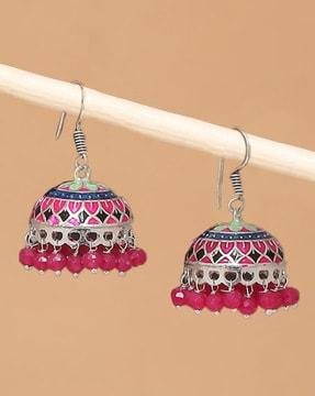 ehc97-oxidised jhumka earrings with pearl drops