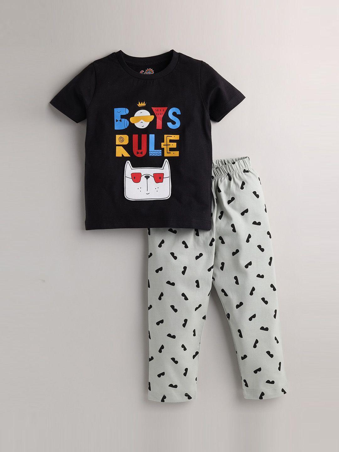 eieio boys black & grey printed pure cotton night suit