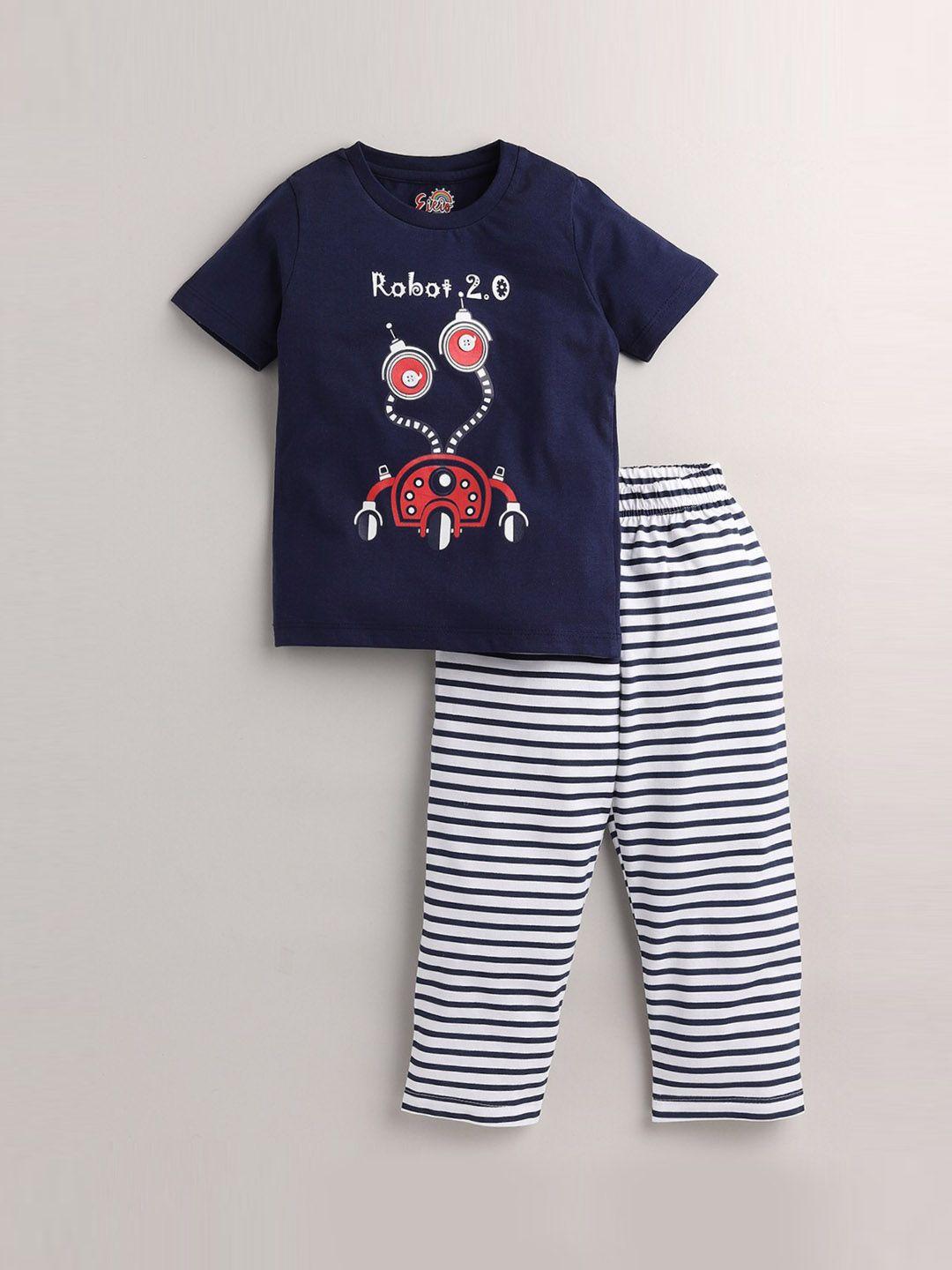 eieio boys navy blue printed pure cotton night suit