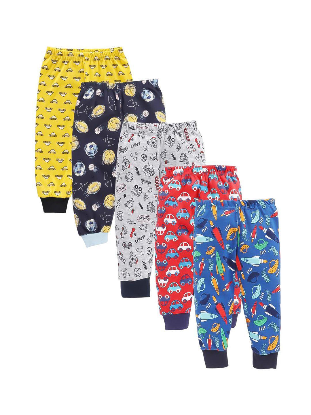 eio infants boys set of 5 printed mid rise pure cotton joggers