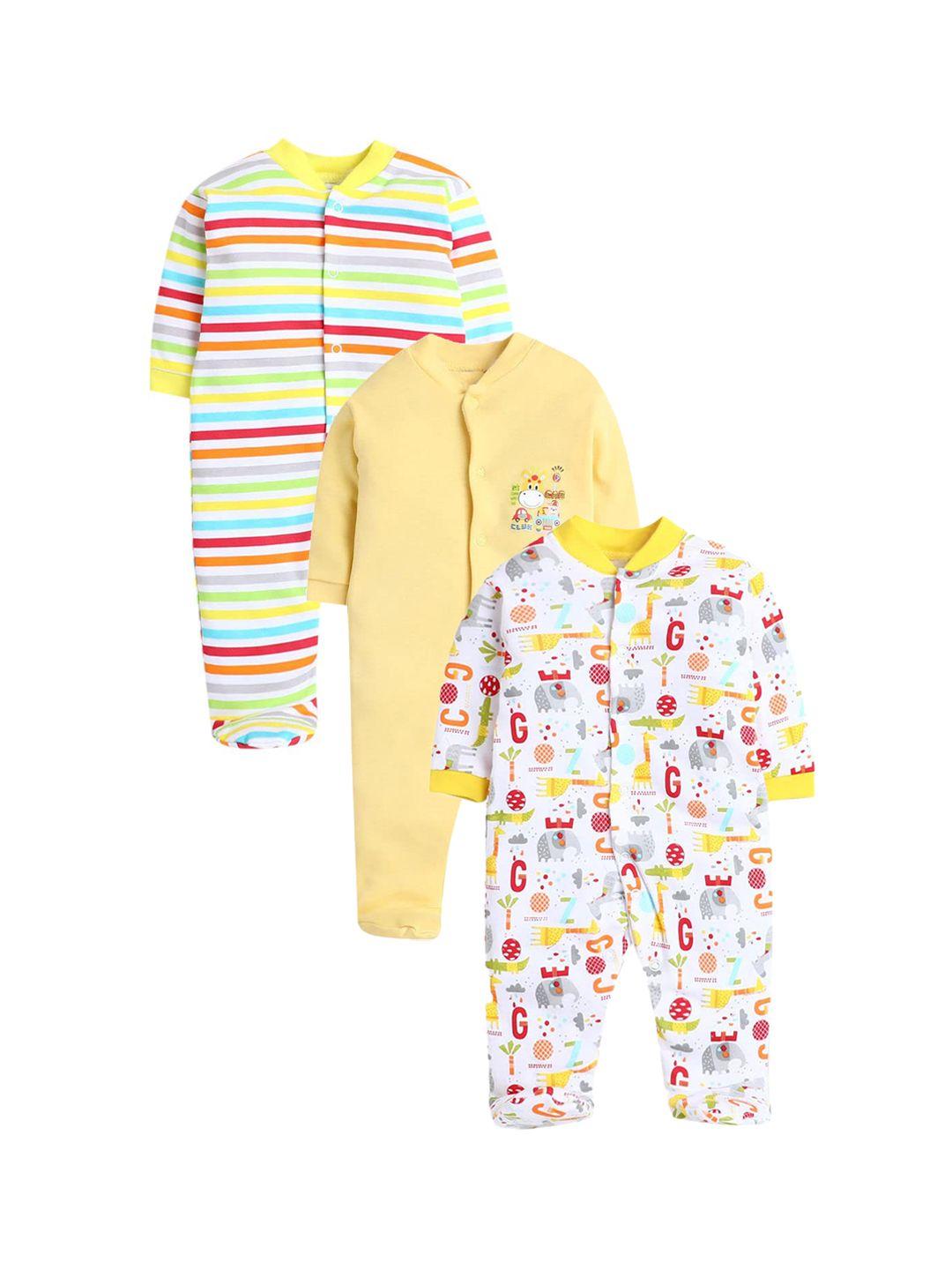 eio infants pack of 3 printed pure cotton rompers