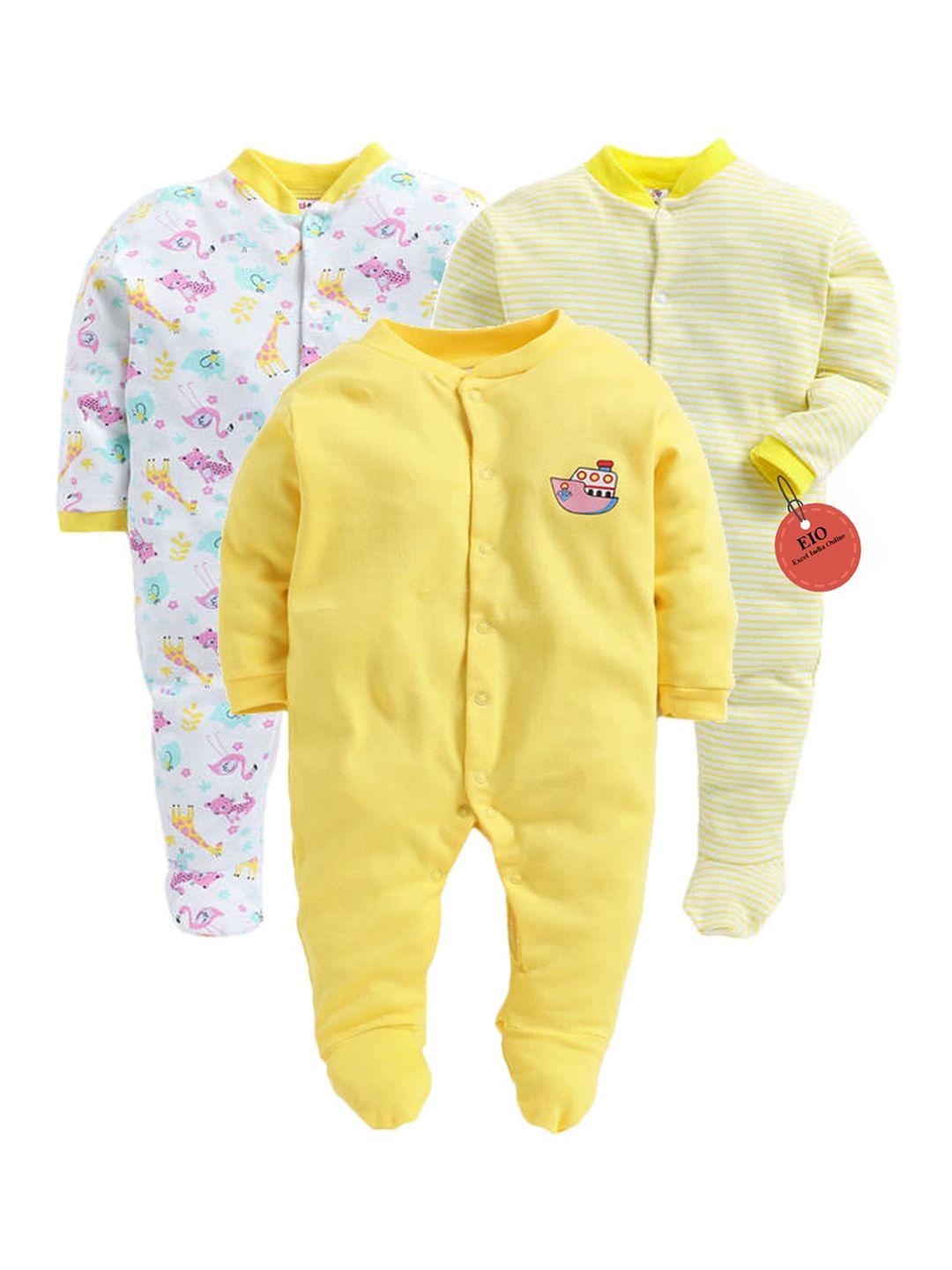 eio kids pack of 3 solid cotton rompers