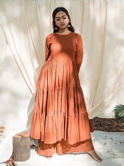 ekaan rust orange rustic dance kurta with pant