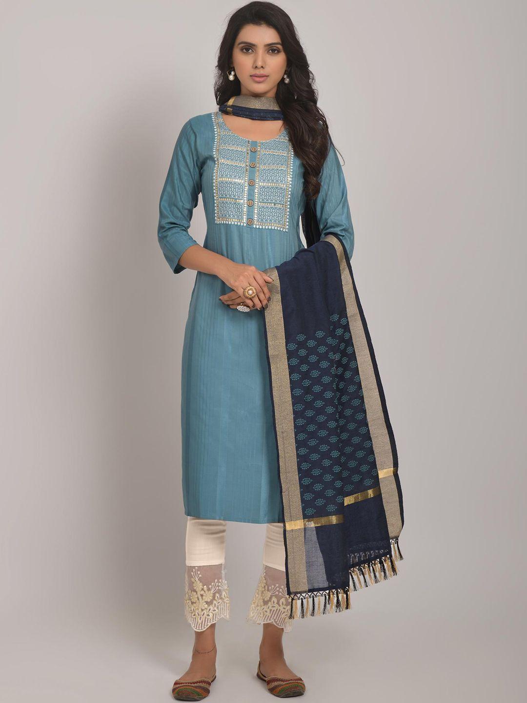 ekasya round neck embroidered regular thread work kurta set