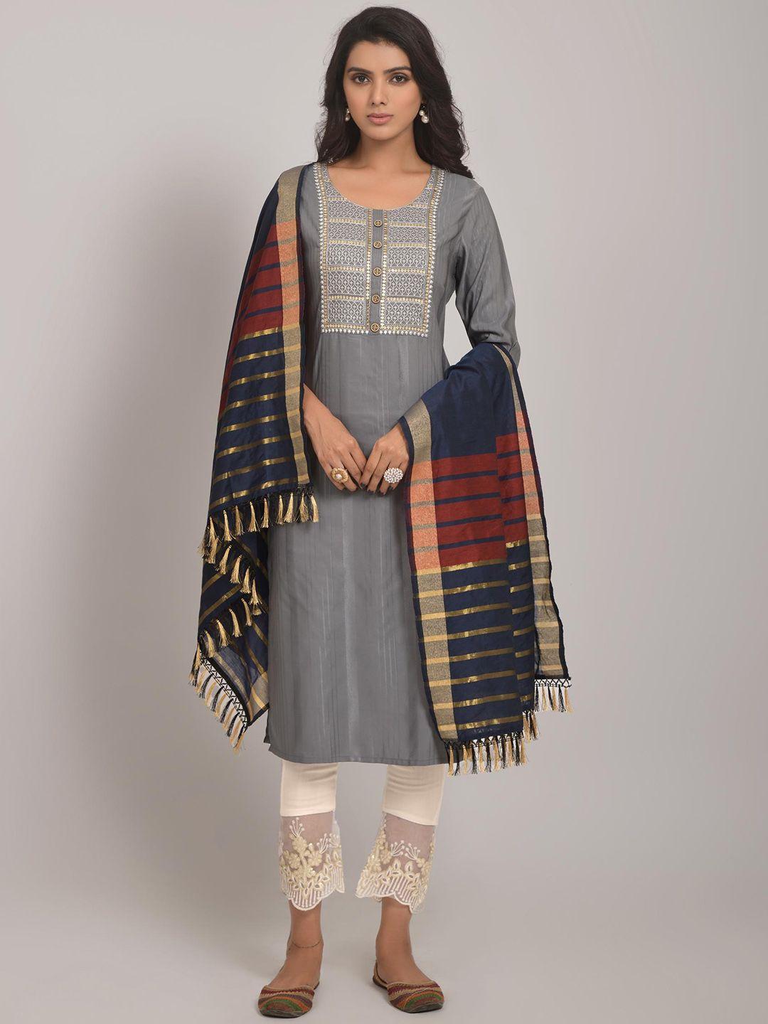 ekasya round neck ethnic motifs yoke design regular thread work kurta set