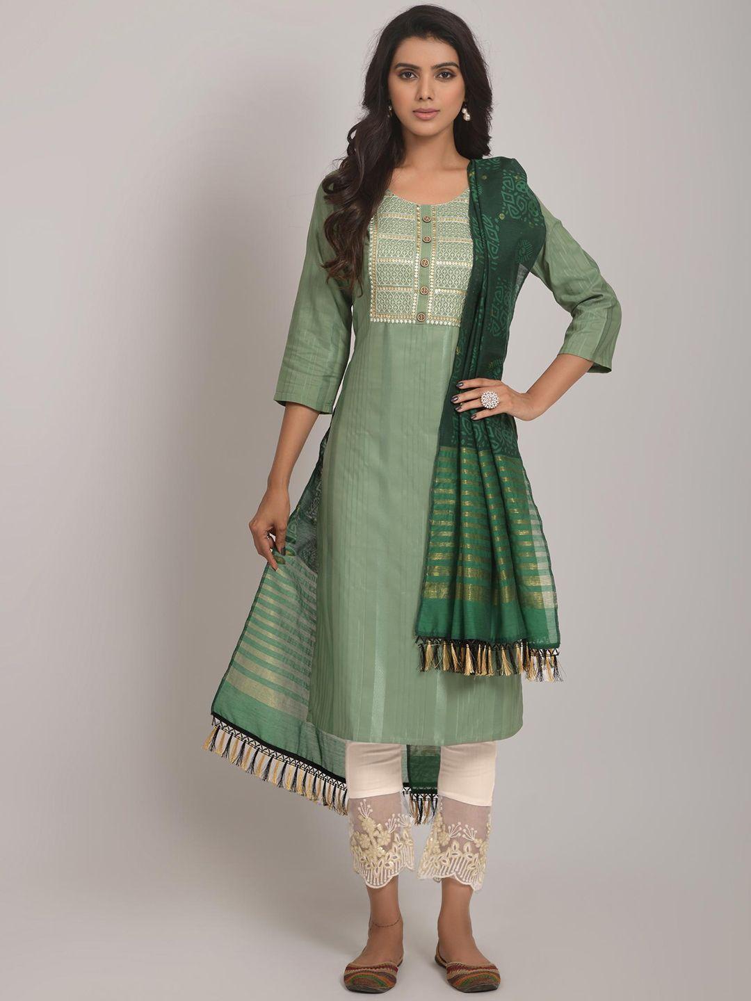 ekasya round neck floral embroidered regular thread work kurta set