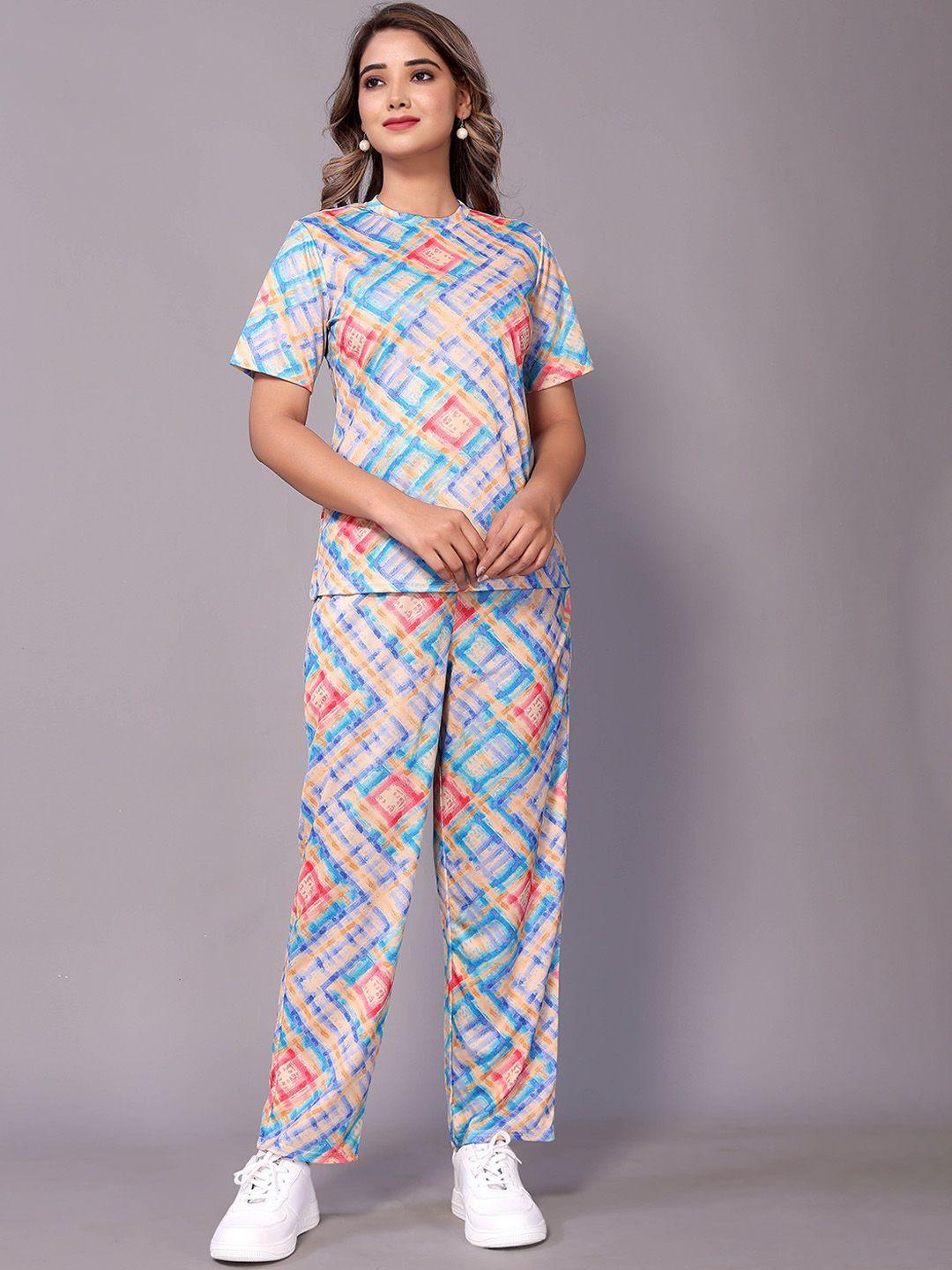 ekta textiles abstract printed t-shirt with trousers