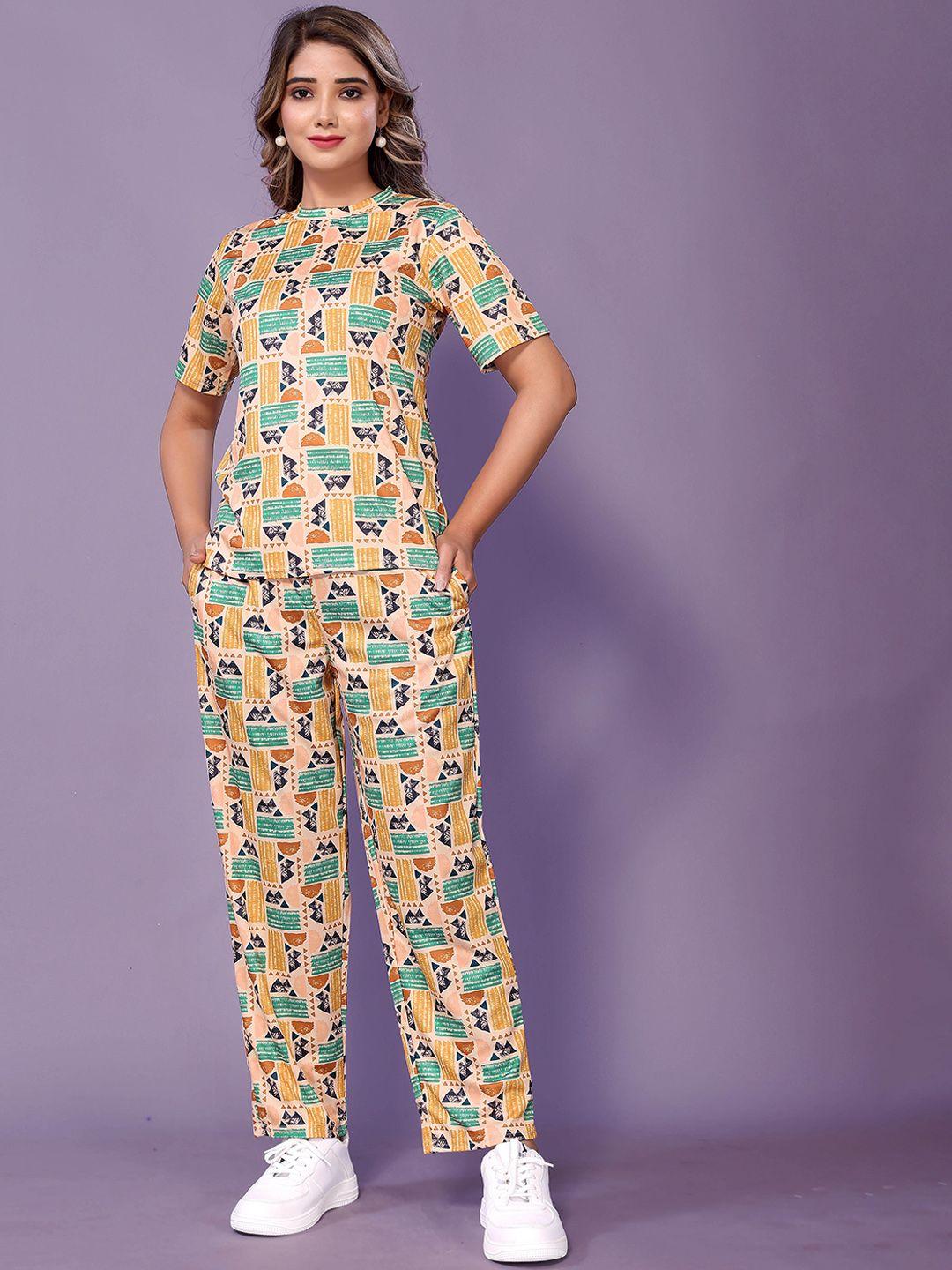 ekta textiles abstract printed t-shirt with trousers