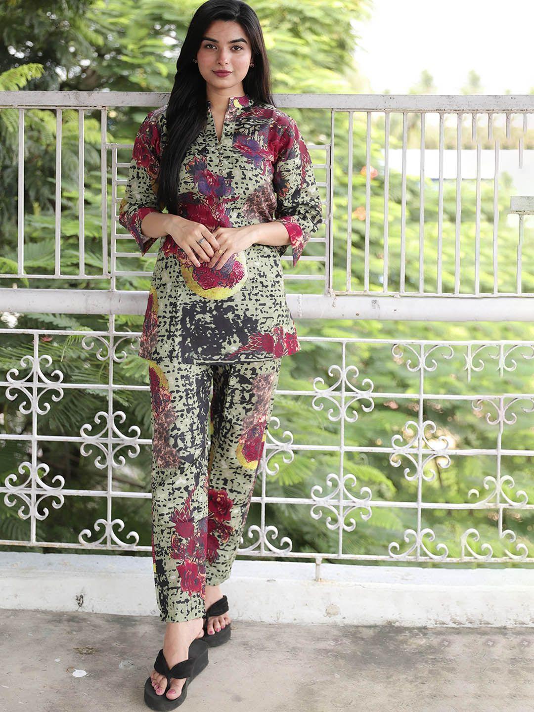 ekta textiles floral printed top with trousers