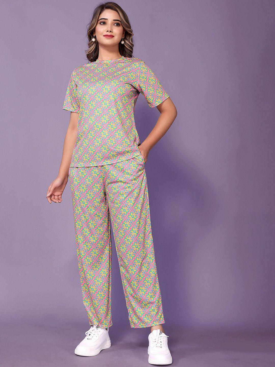 ekta textiles printed round neck t-shirt with trousers