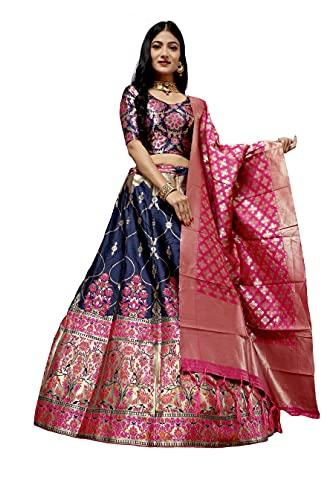 ekta textiles women's jacquard semi-stitched lehenga choli (iliana_navy blue)