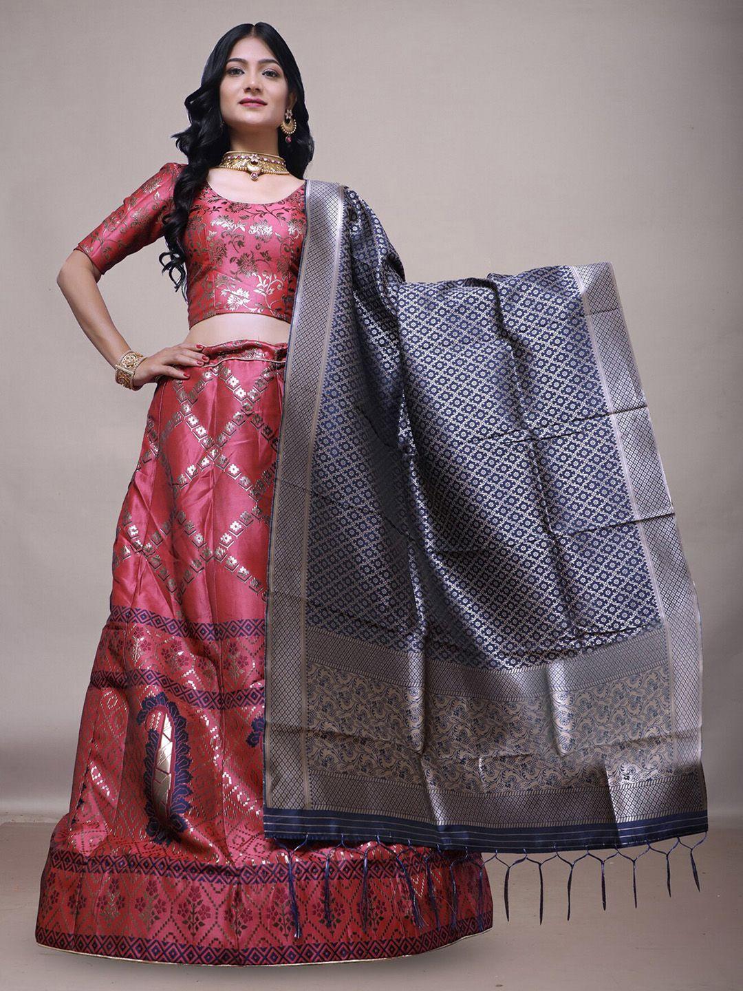 ekta textiles woven design semi-stitched lehenga & blouse with dupatta