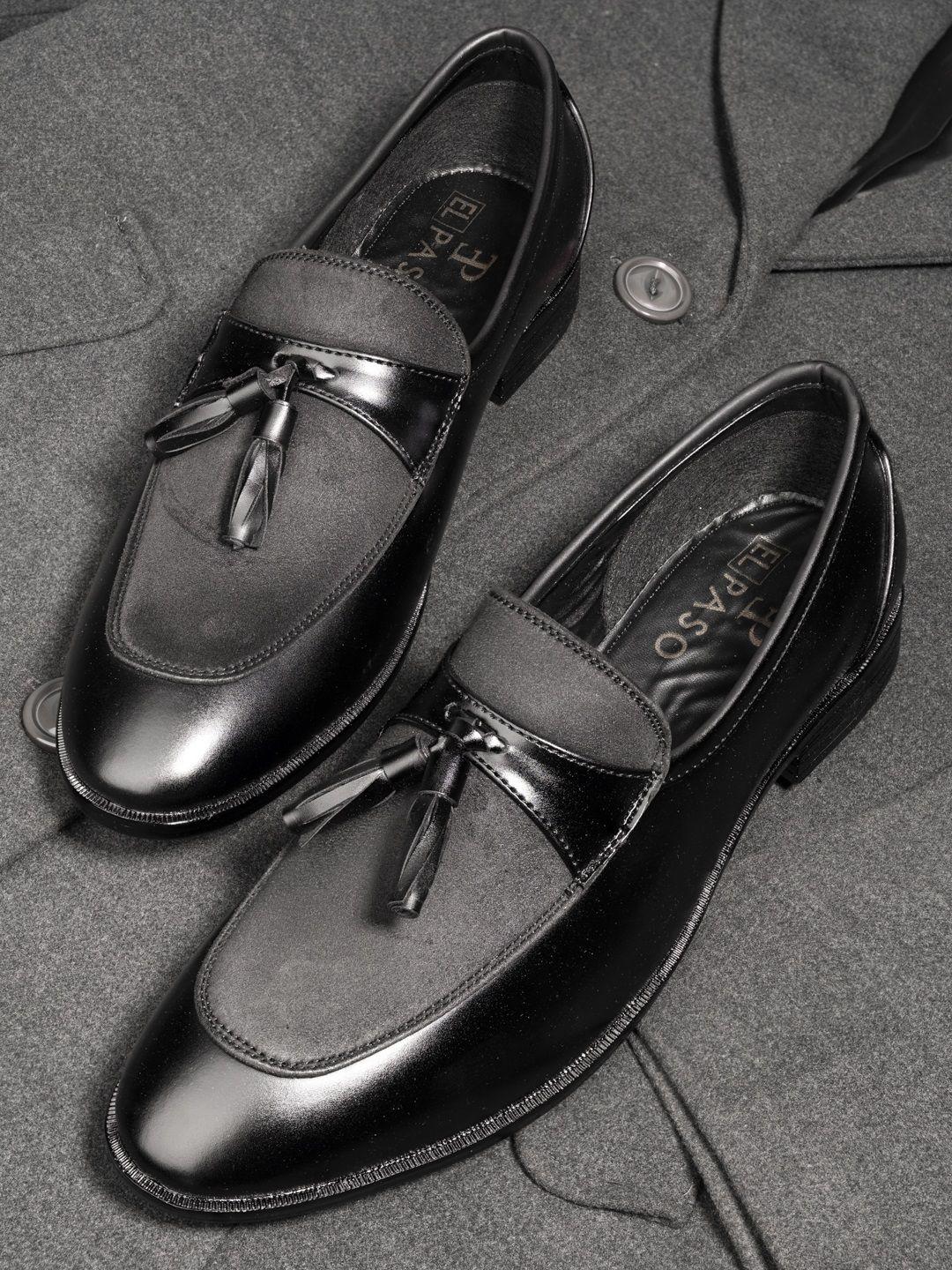 el paso men black solid formal loafers