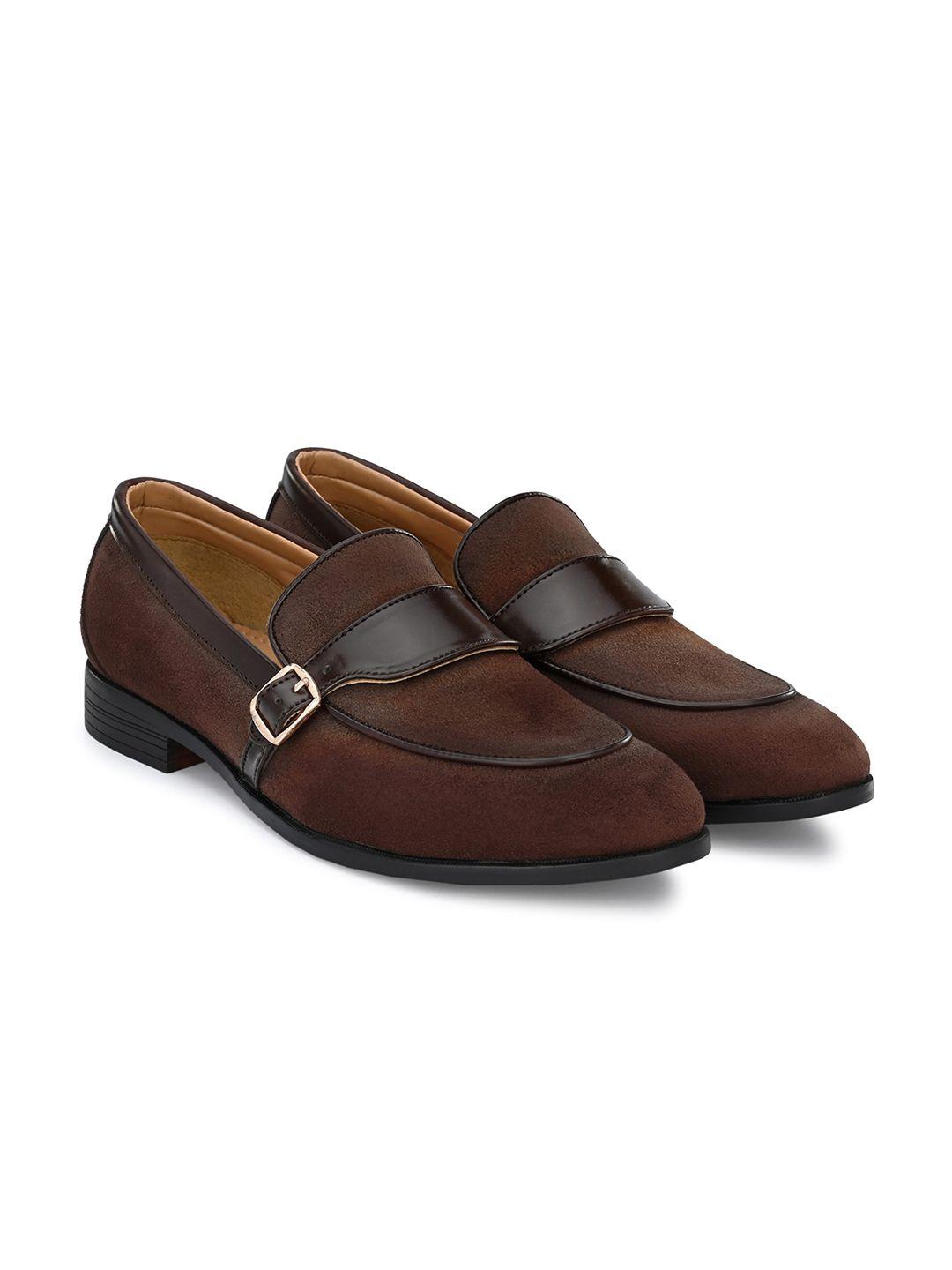 el paso men brown solid formal leather loafers