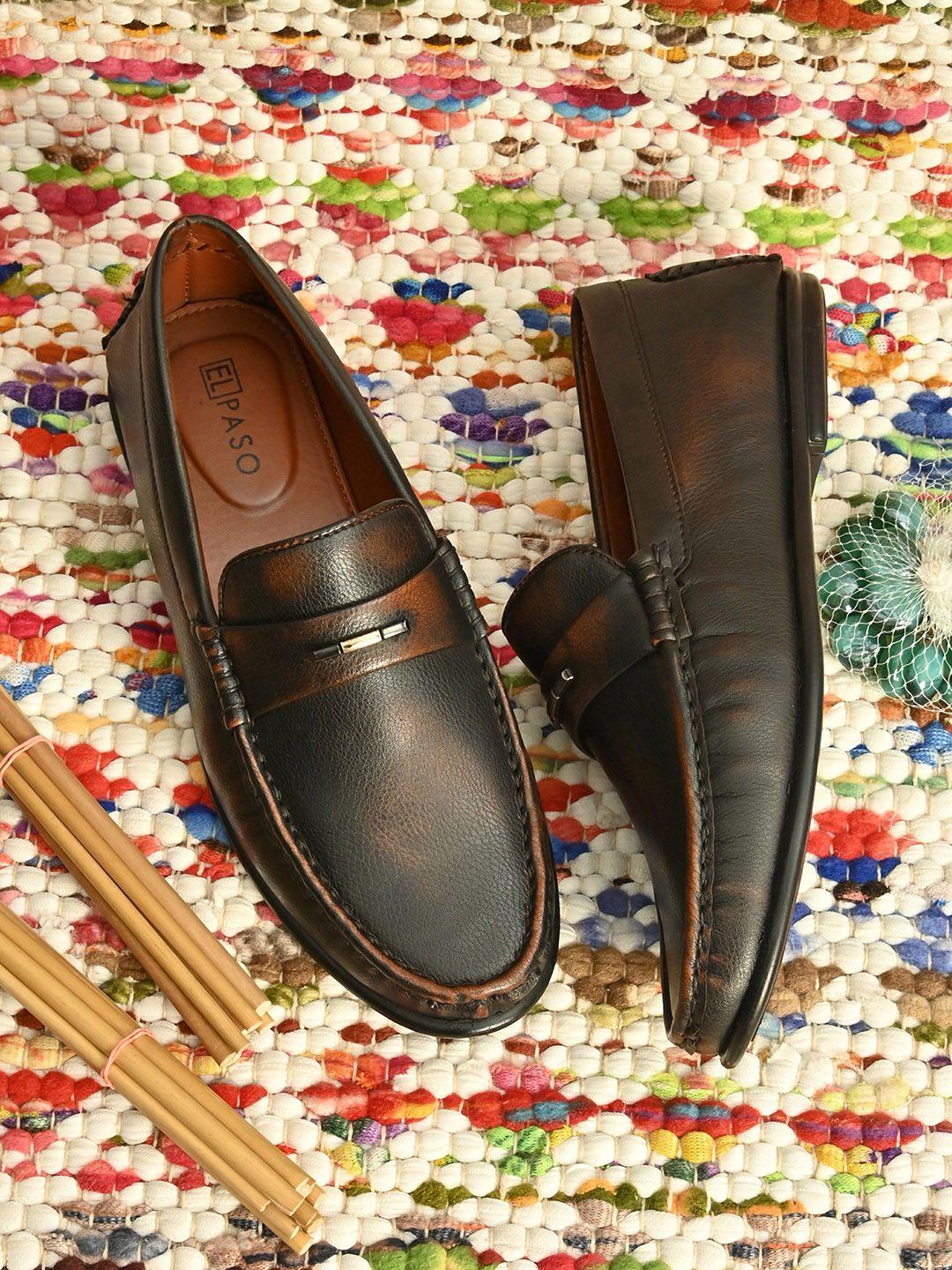 el paso men brown solid formal loafers