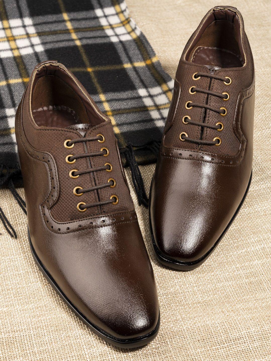 el paso men brown solid handcrafted formal oxfords