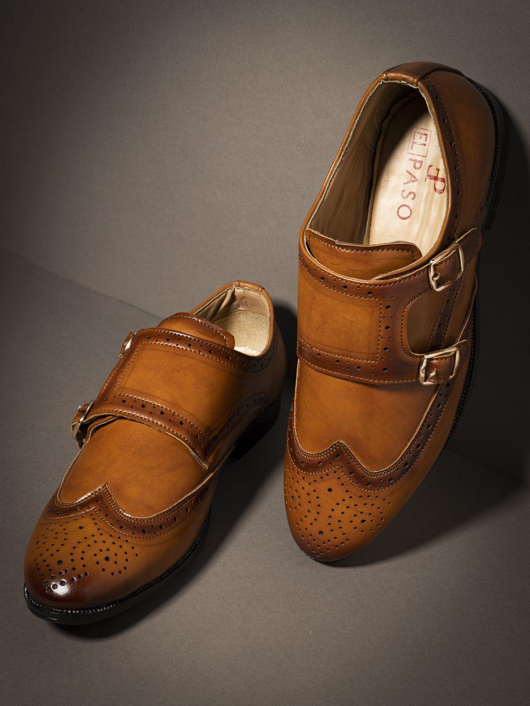 el paso men tan brown solid formal monk shoes