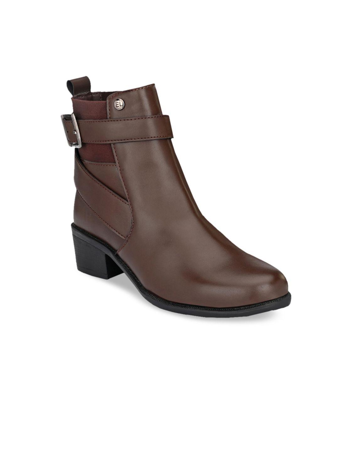 el paso women brown solid high top flat boots