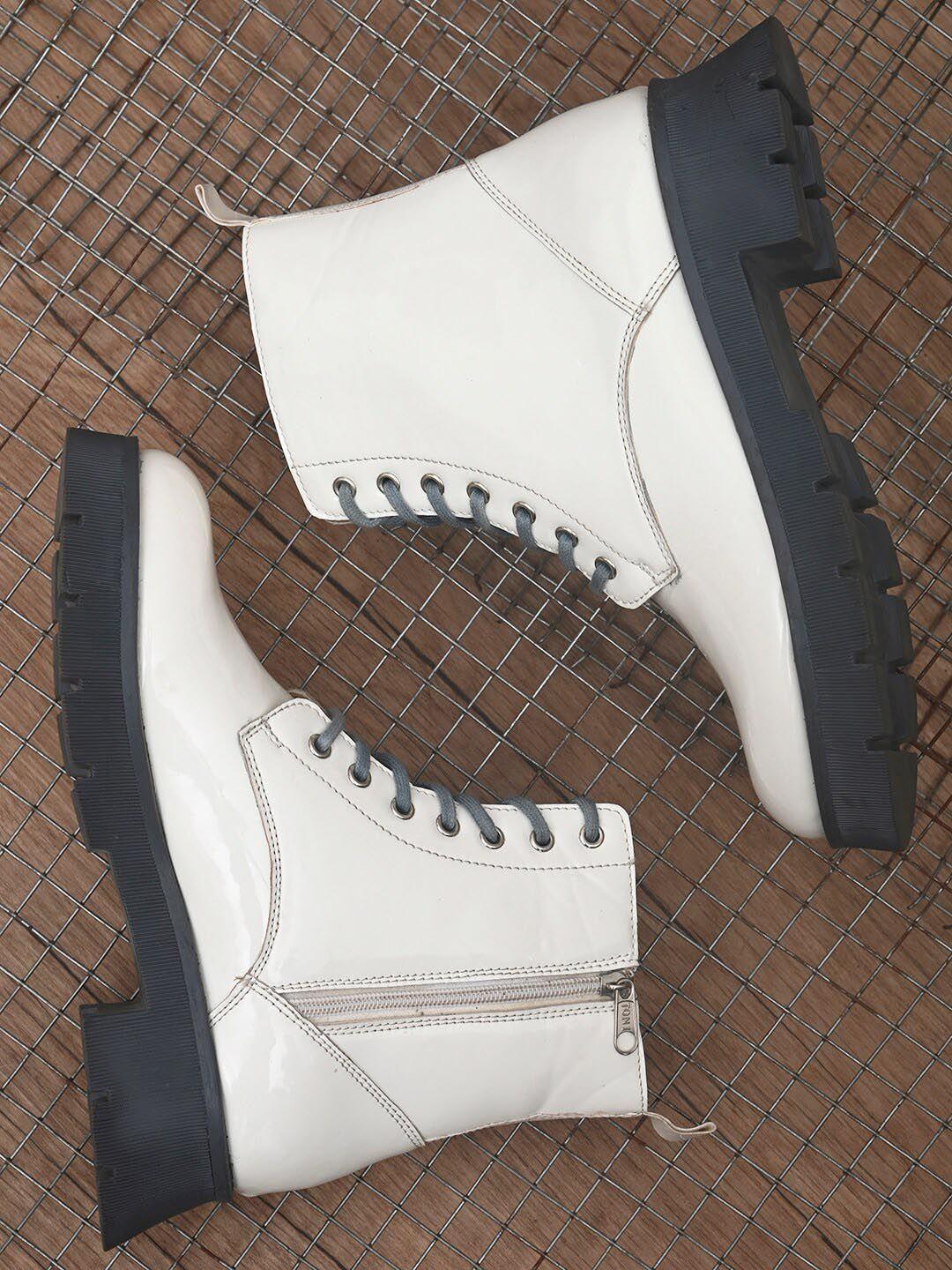el paso women white solid high-top flat boots