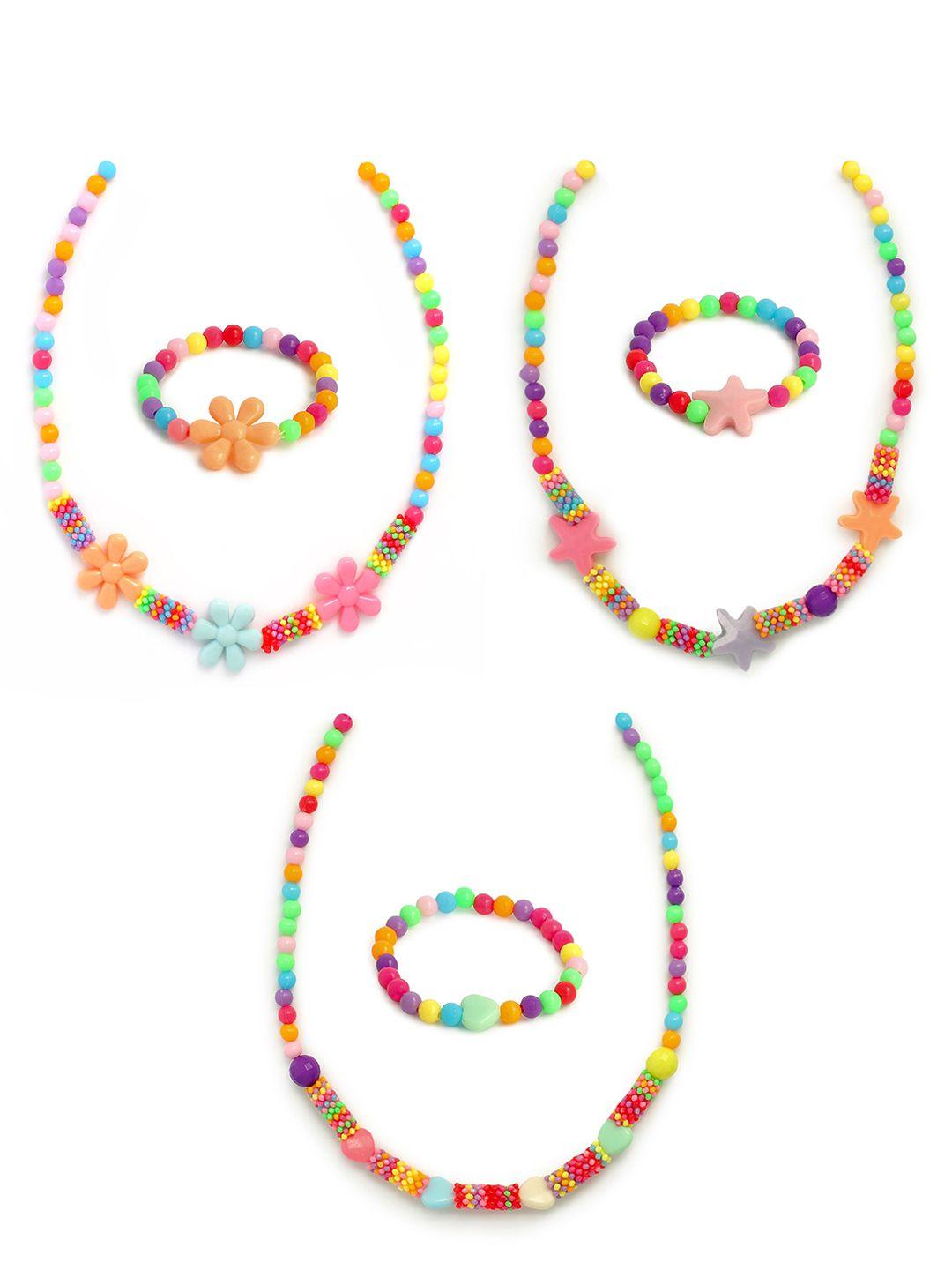 el regalo girls set of 6 purple & yellow beaded jewellery set
