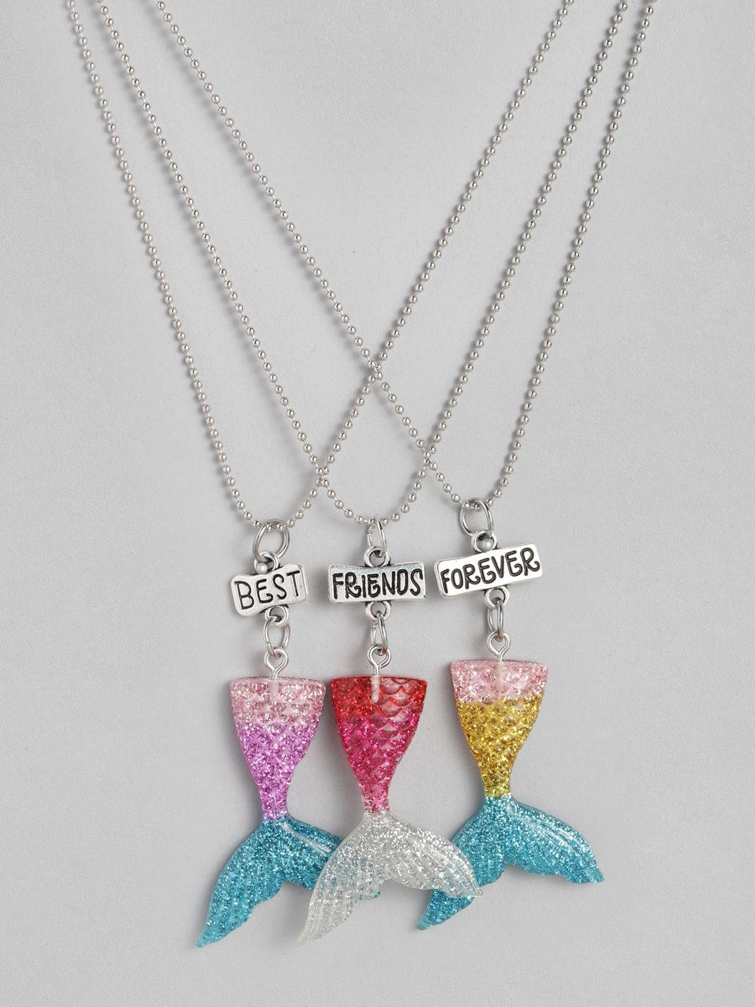 el regalo kids girls set of 3 mermaid best friends glitter link necklace