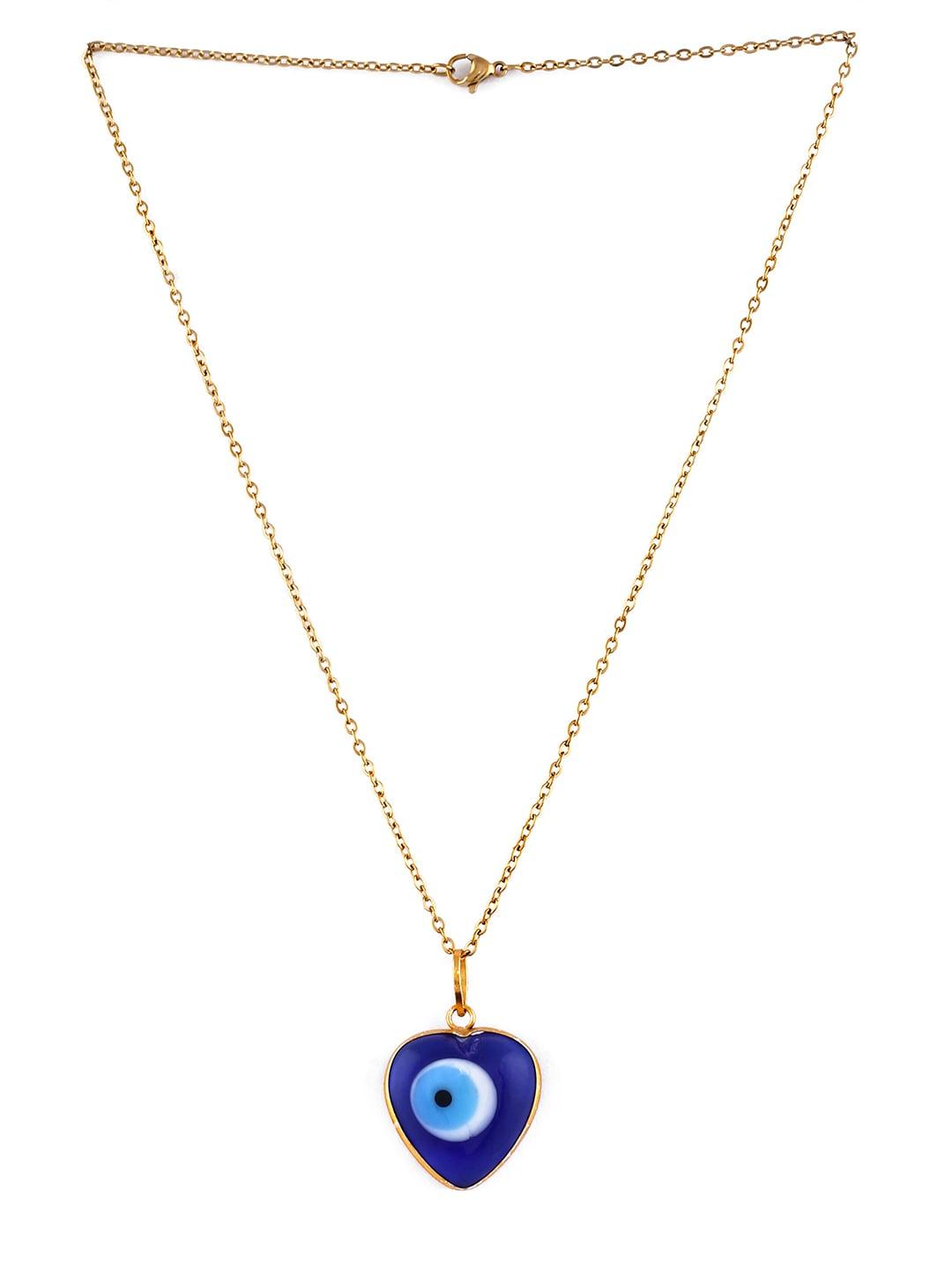 el regalo women blue & gold-toned brass handcrafted evil eye chain necklace