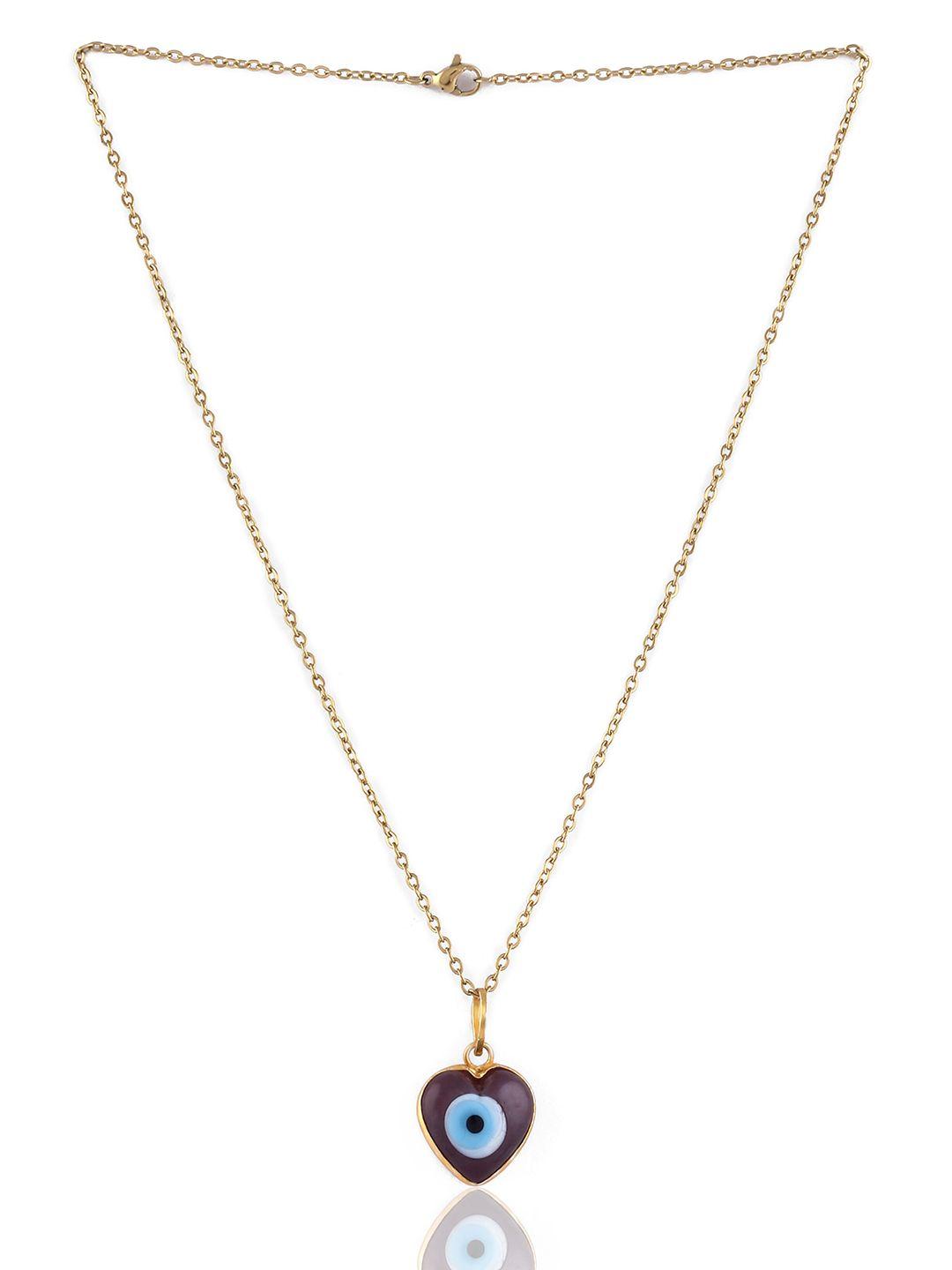 el regalo women purple & blue brass evil eye heart handcrafted necklace