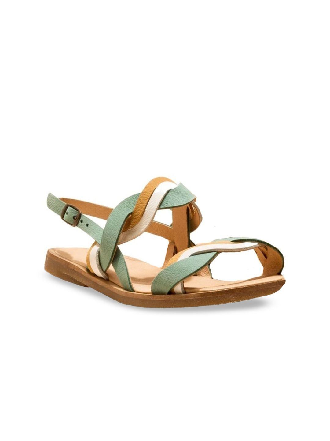 el naturalista colourblocked leather open toe flats with buckles