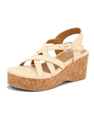 el paso beige synthetic leather wedge heel sandals casual college platform slippers for women and girls - 3 uk