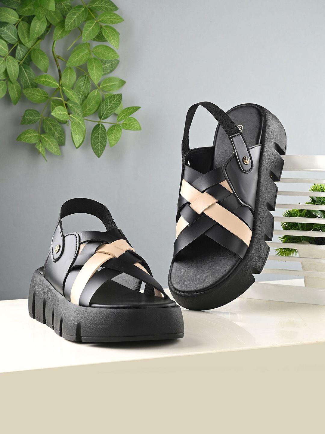 el paso black striped flatform sandals