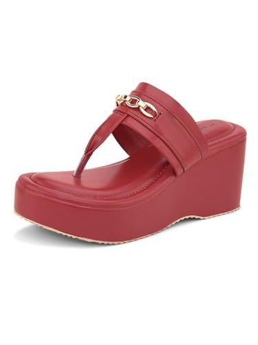 el paso maroon synthetic leather wedge heel sandals casual daily party platform slippers for women and girls - 3 uk