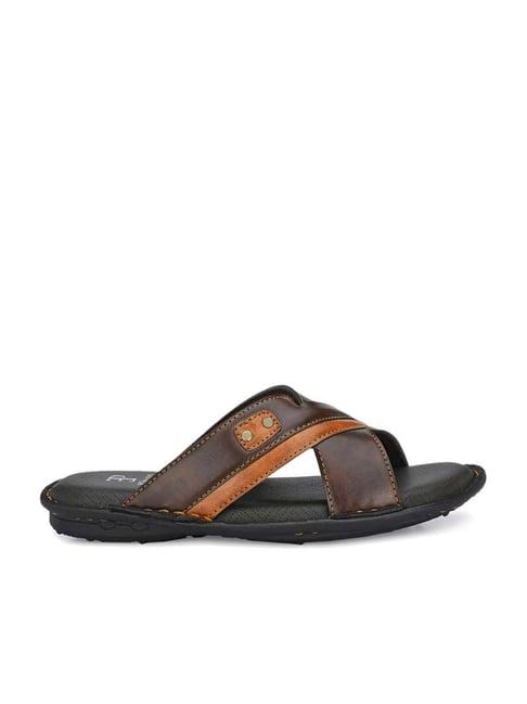 el paso men's brown cross strap sandals