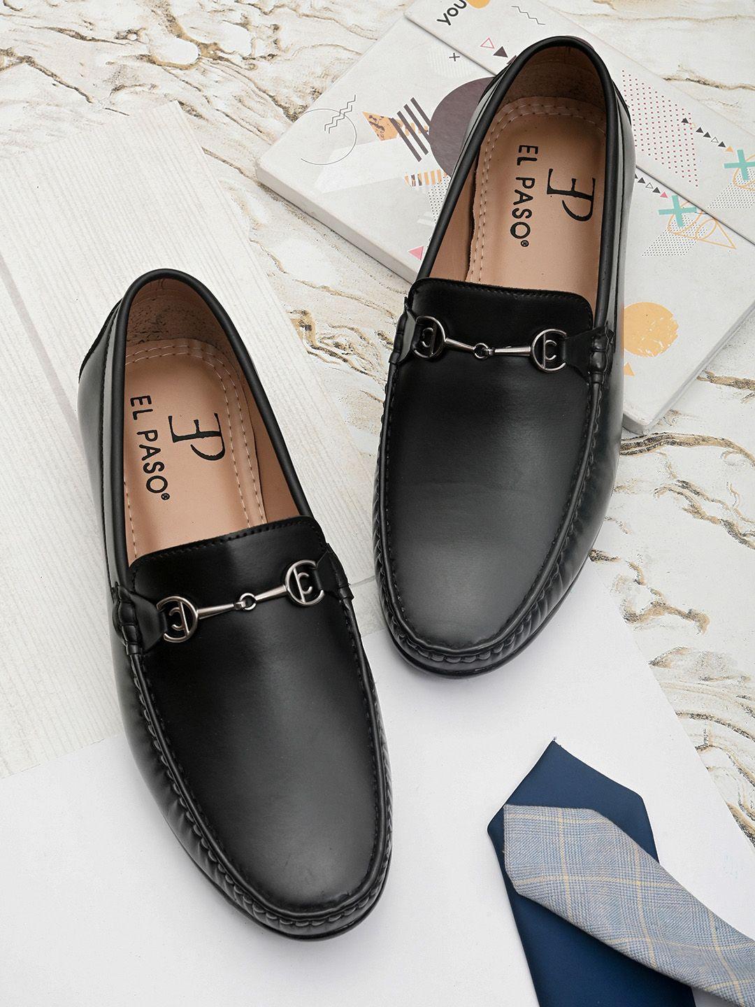 el paso men black solid formal loafers