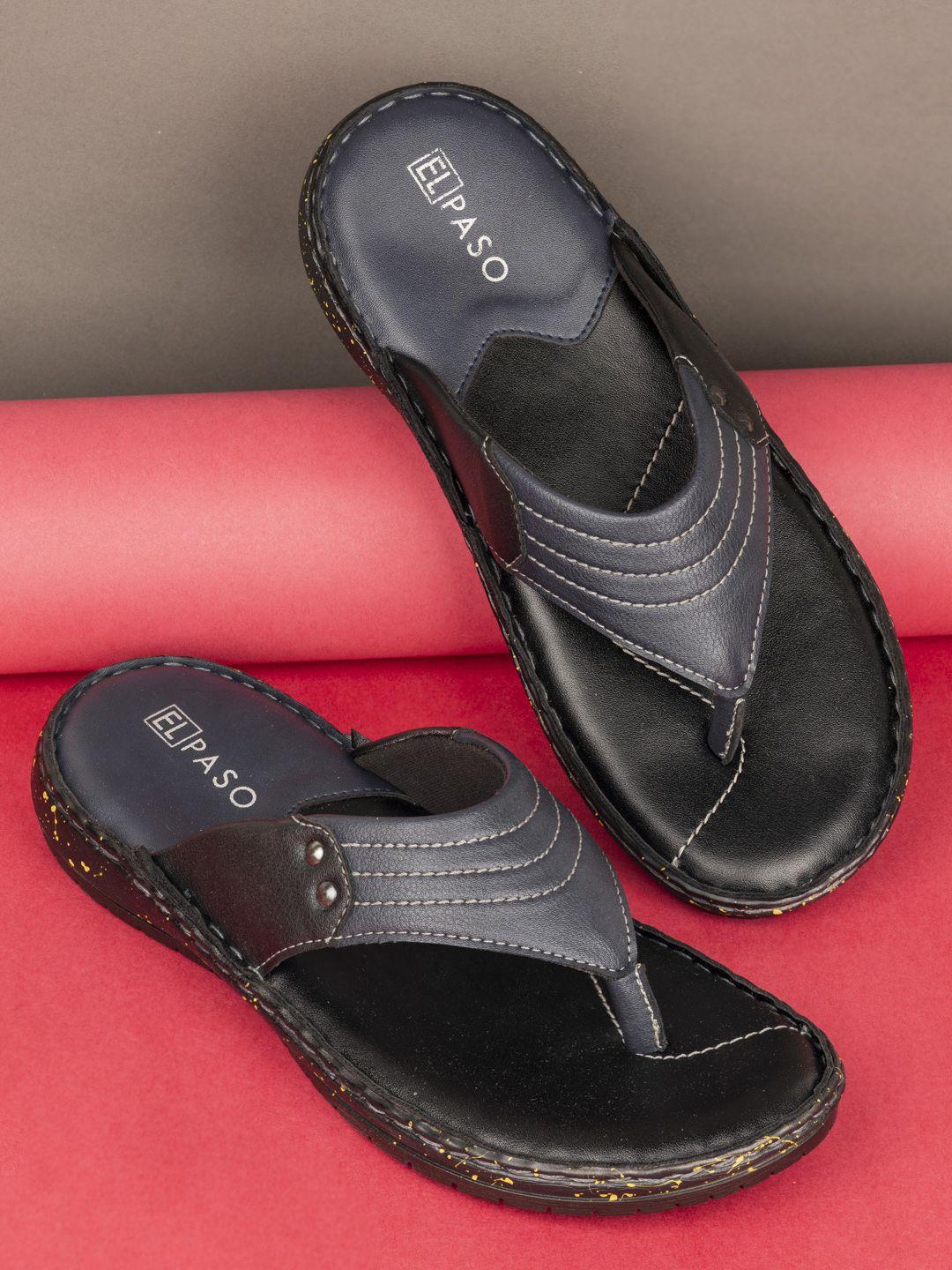 el paso men blue & black faux leather casual slippers