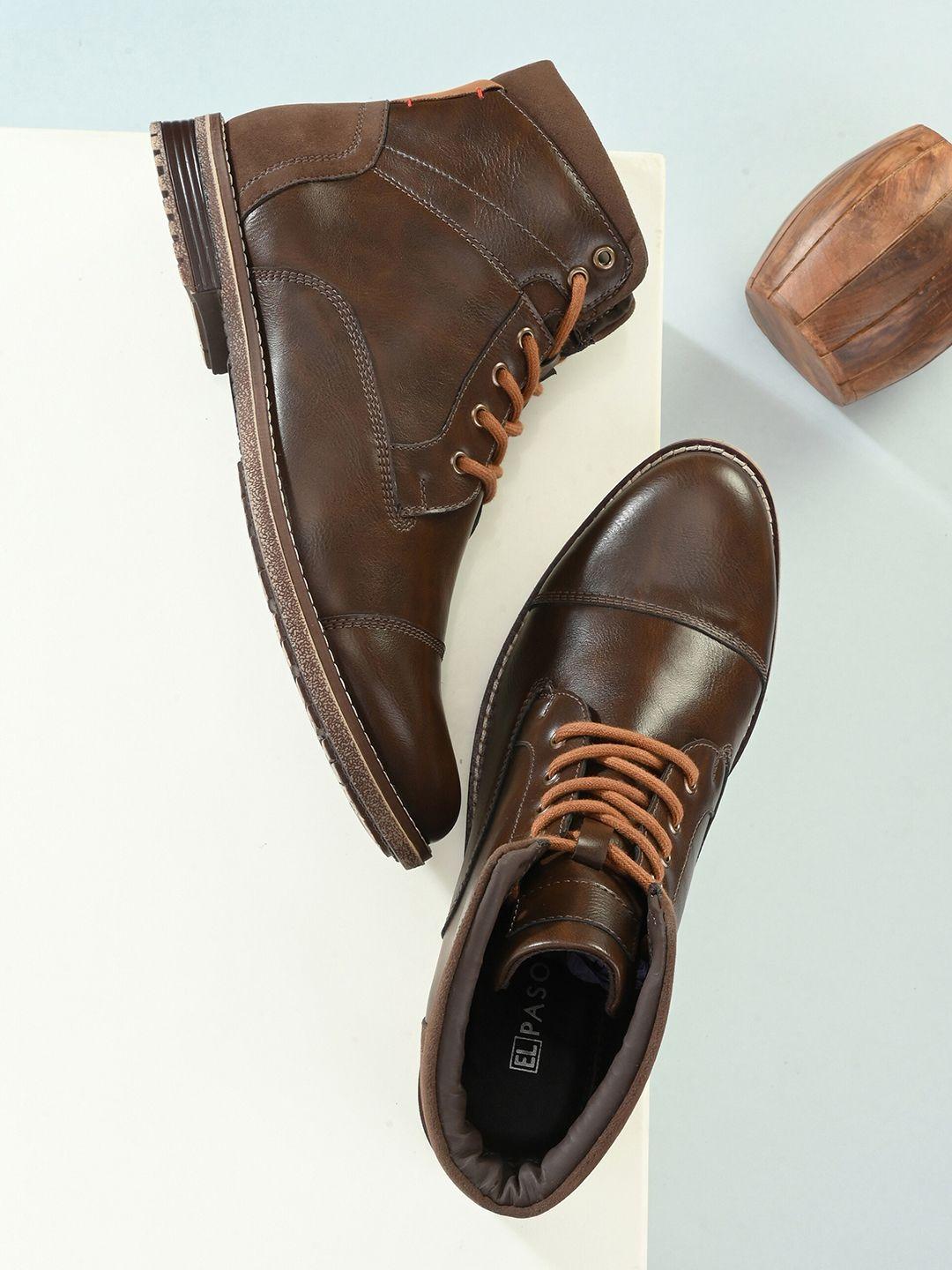 el paso men brown leather solid boots