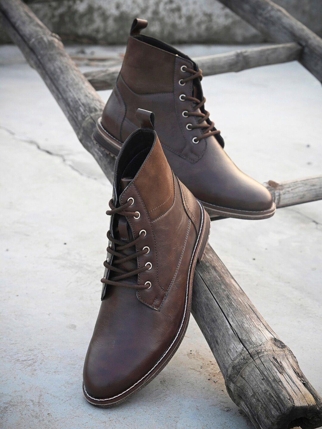 el paso men brown solid leather boots