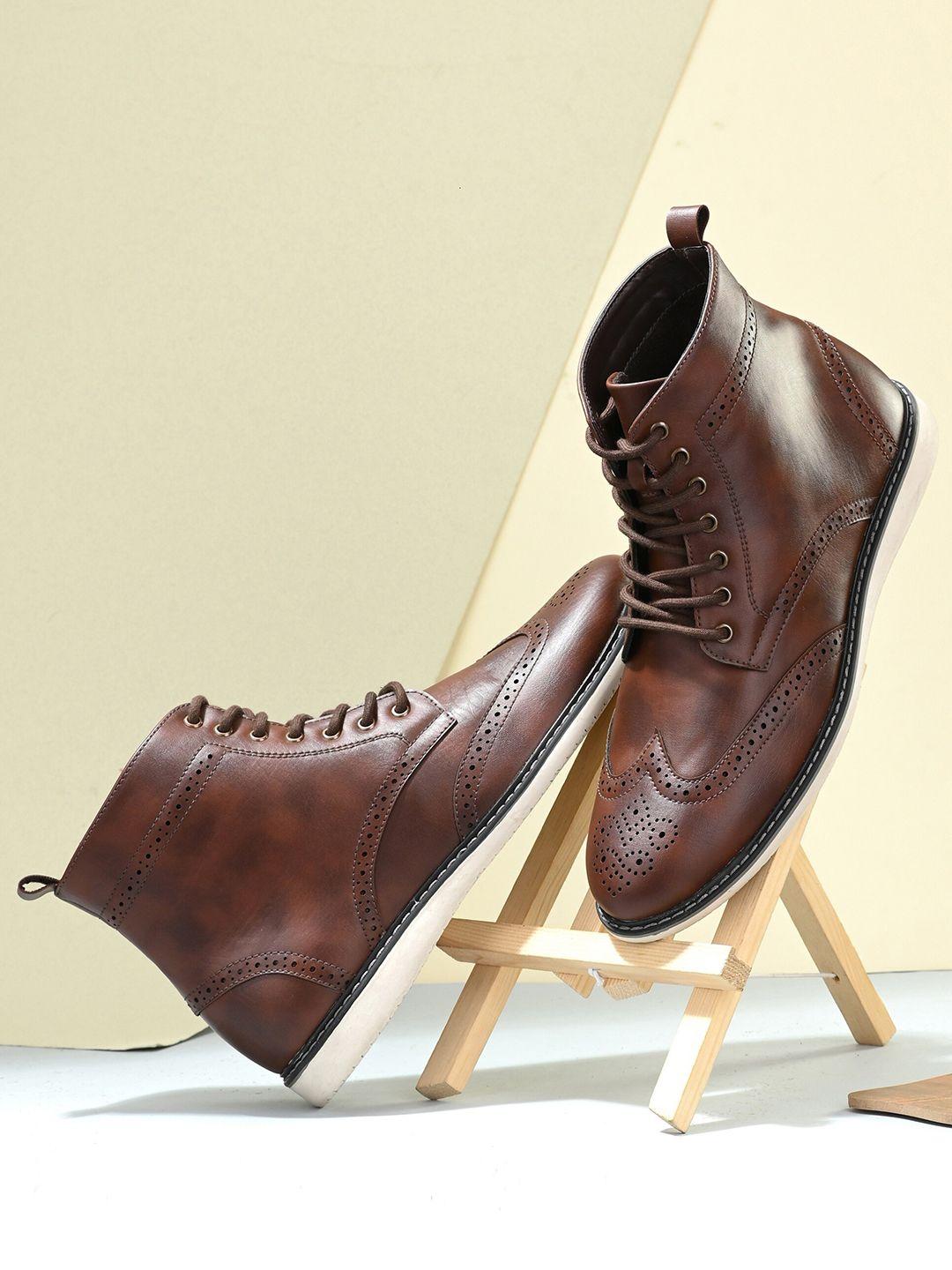 el paso men brown textured mid-top boots