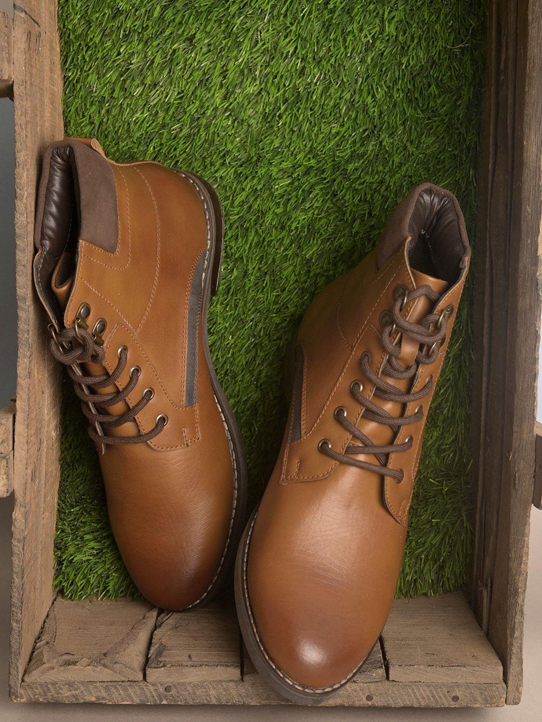 el paso men tan solid leather high-top flat boots