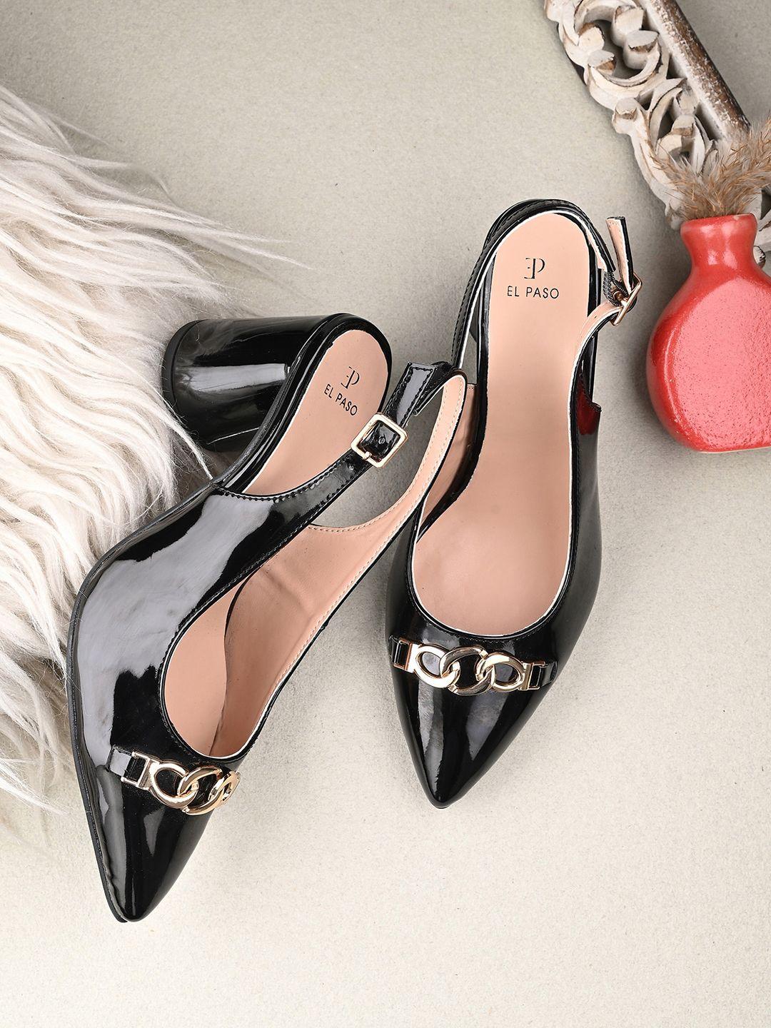 el paso pointed toe embellished block mules with backstrap