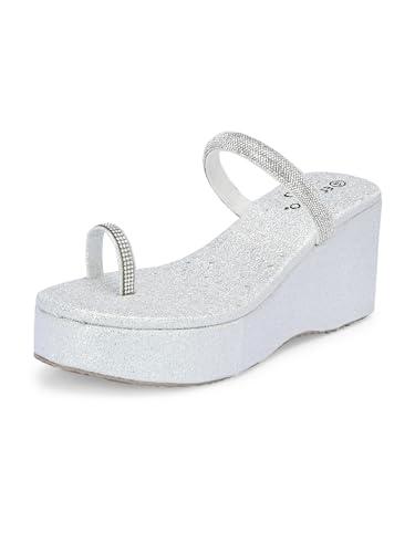 el paso silver synthetic leather wedge heel sandals casual daily party platform slippers for women and girls - 5 uk