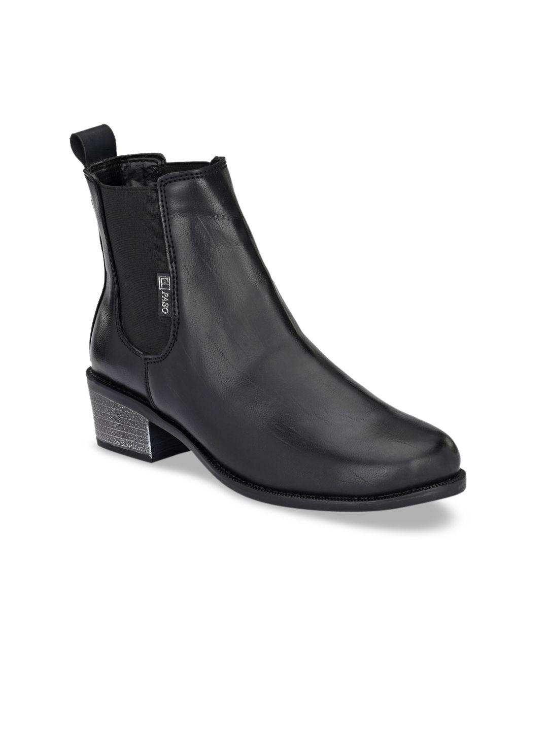 el paso women black solid high-top flat boots