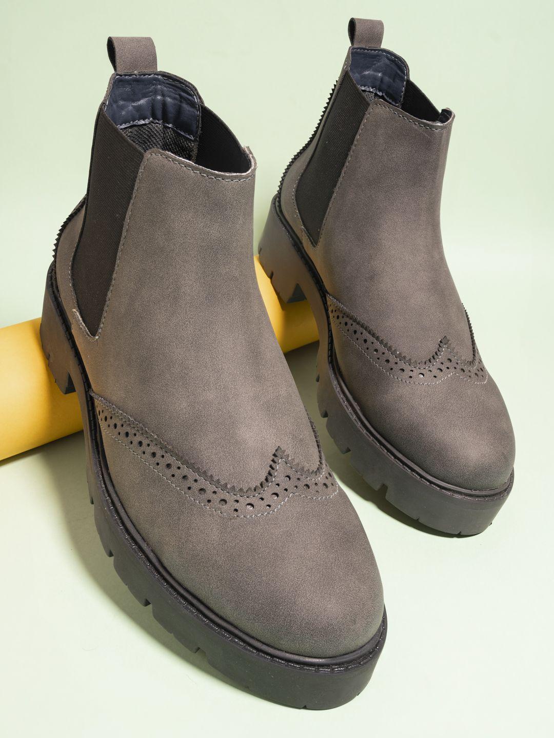 el paso women grey perforations flat boots