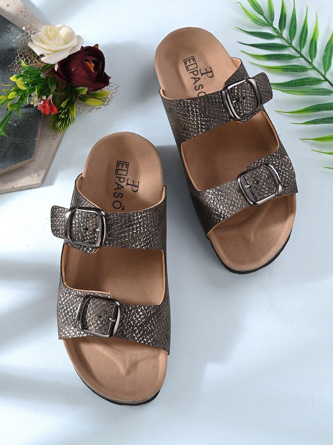 el paso women textured two strap comfort open toe flats with buckle detail