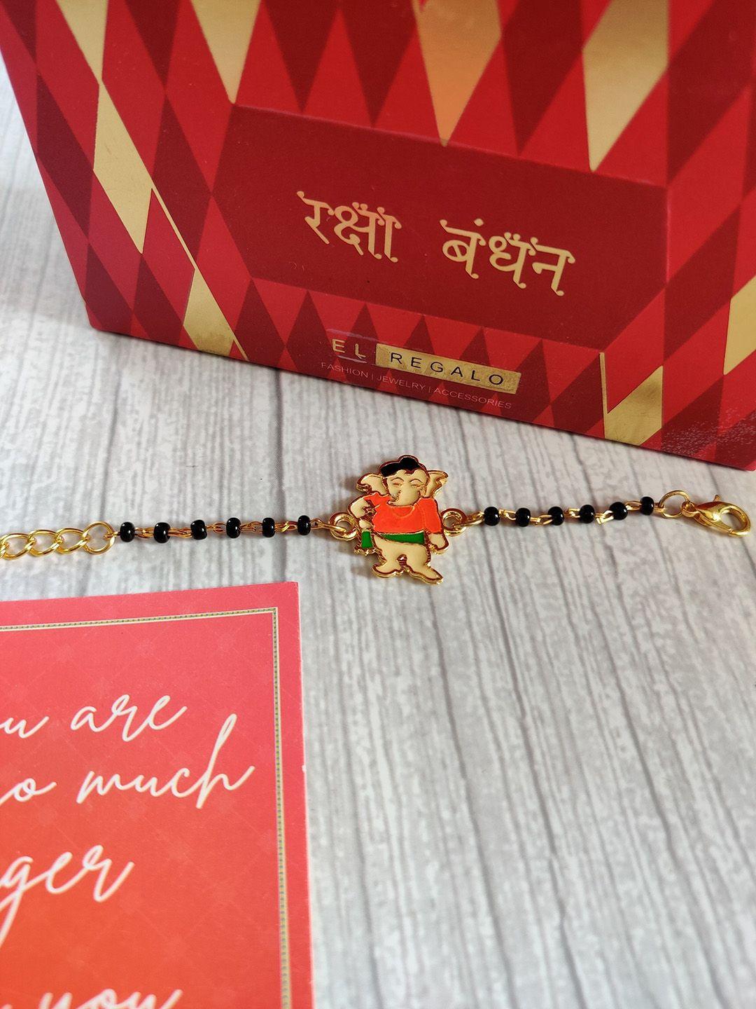 el regalo baby gold-tone black beaded ganesha bracelet rakhi