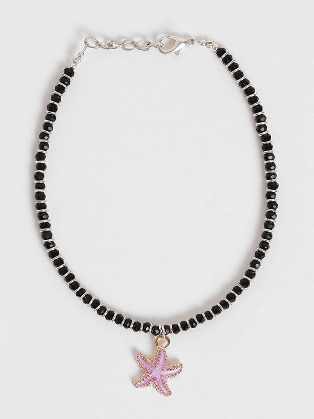 el regalo black & pink beaded star charm anklets