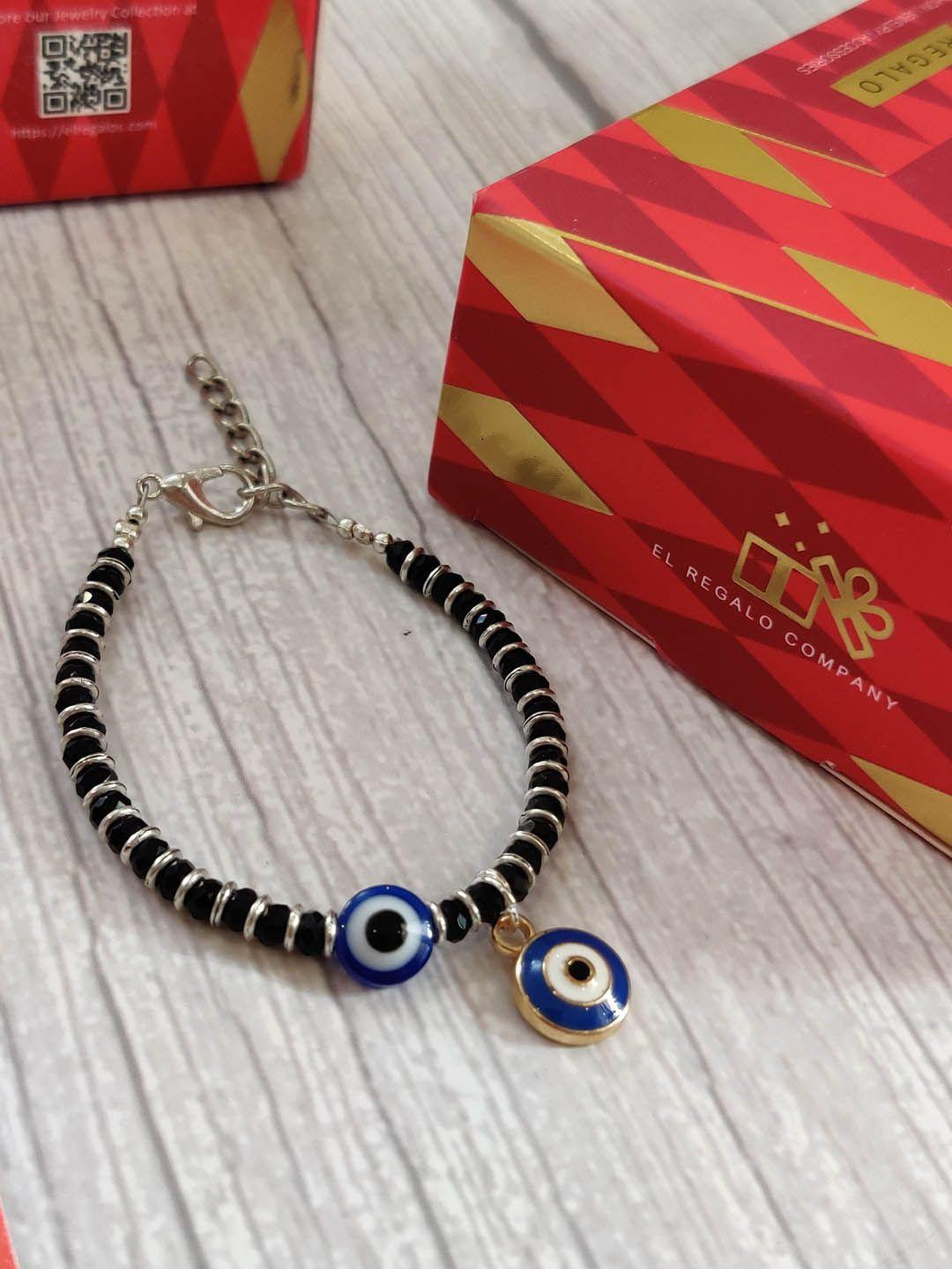 el regalo black silver-toned blue evil eye rakhi