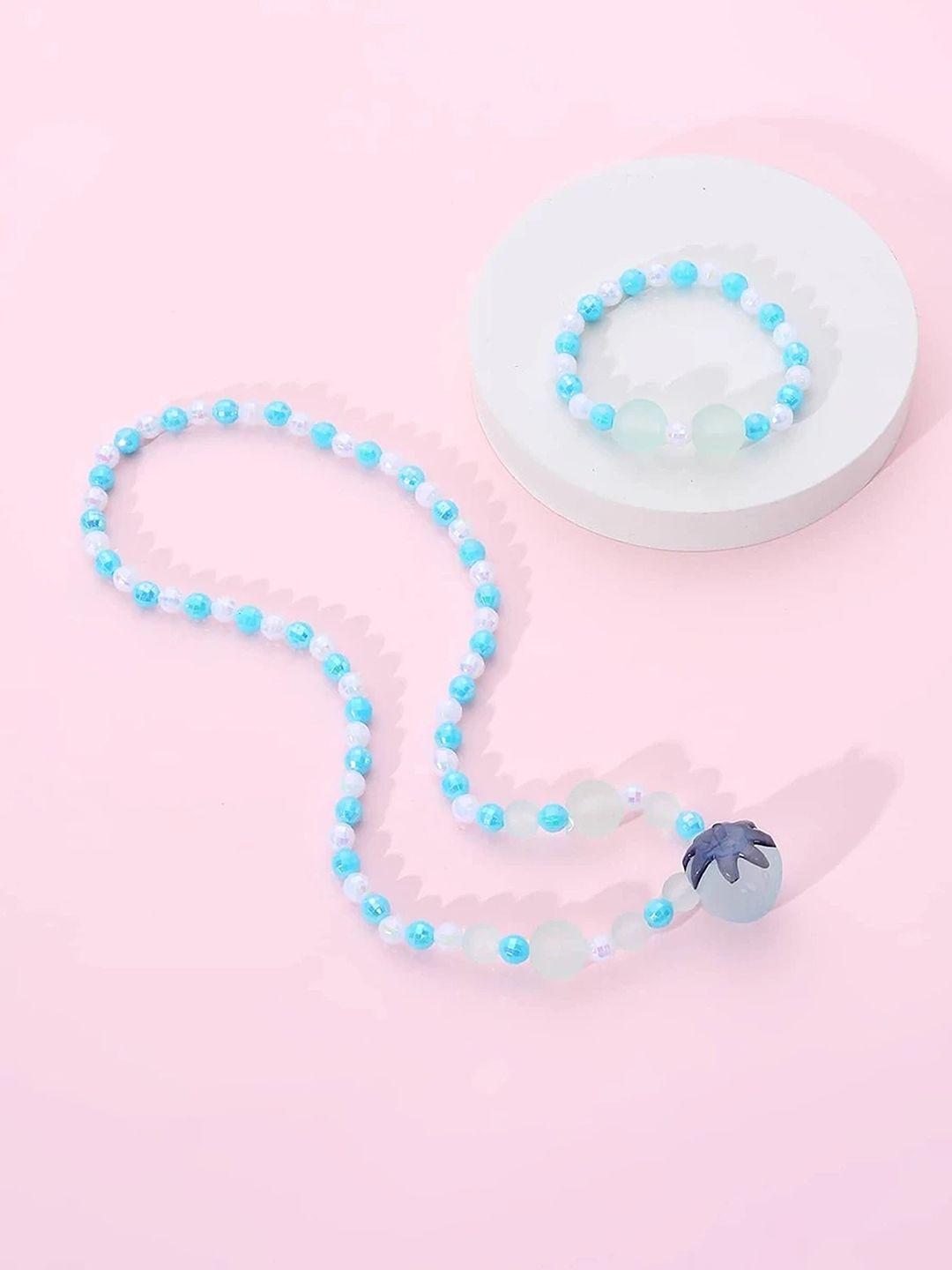 el regalo girls blue beaded necklace bracelet jewellery set