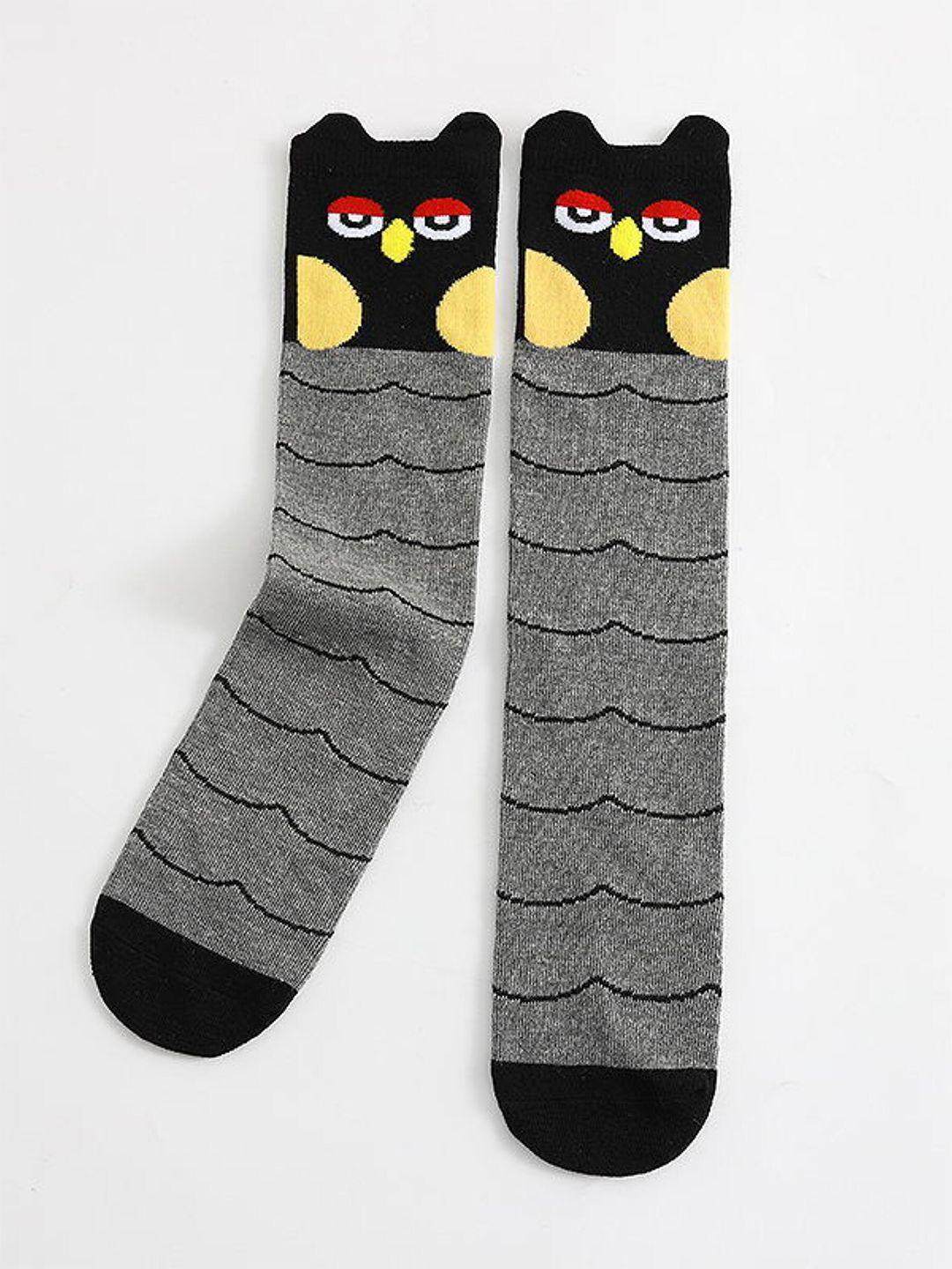 el regalo girls grey patterned calf  length socks