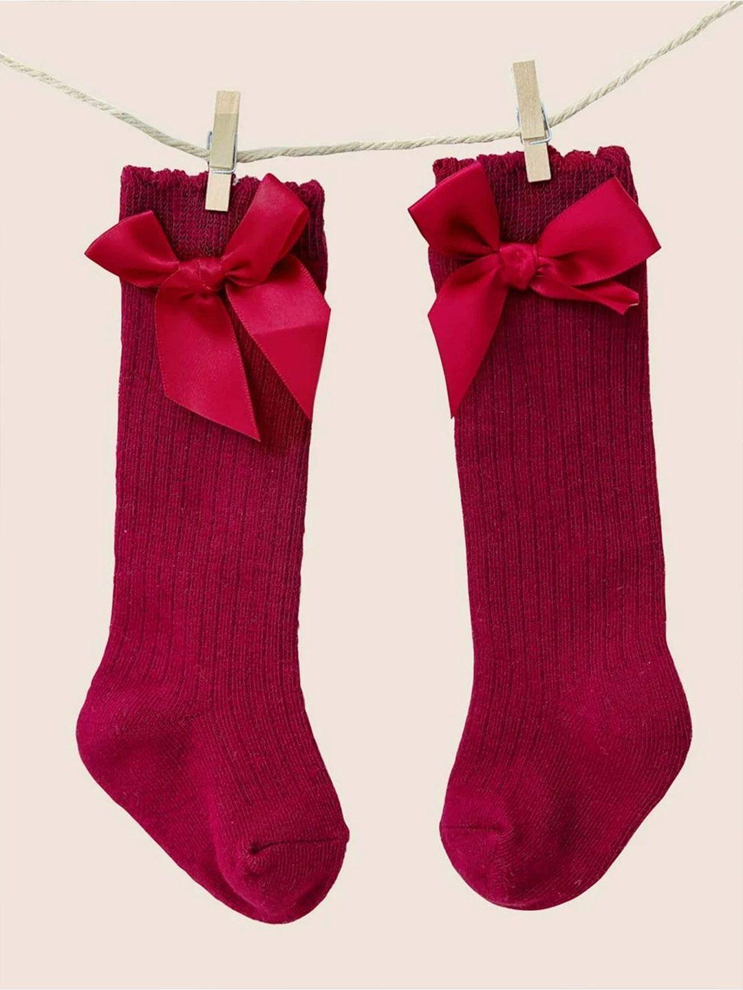 el regalo girls maroon calf length cotton socks