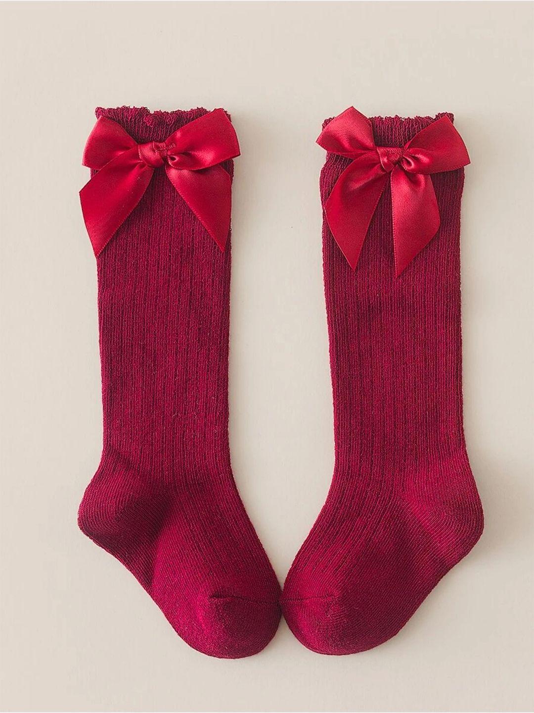 el regalo girls maroon solid calf-length socks